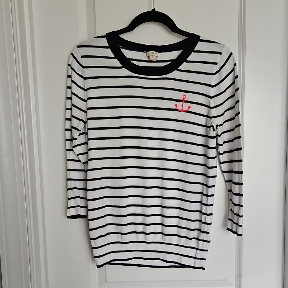 J. Crew Navy and White Striped Crewneck Sweater